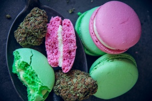 Cannabis Edibles as colorful cookies in a pile together