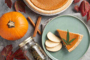 Cannabis edibles with Pumpkin Pie Placed on Plate