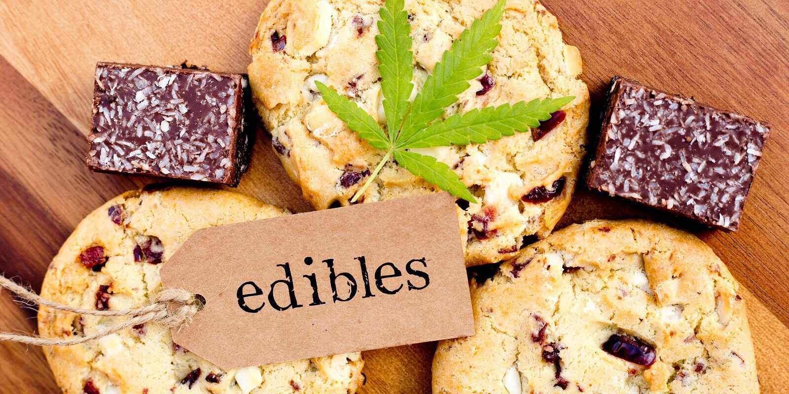 Various Cannabis Edibles with Cannabis Leaf