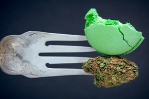 cannabis and cake in fork