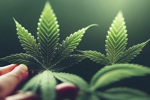 two marijuana leaves