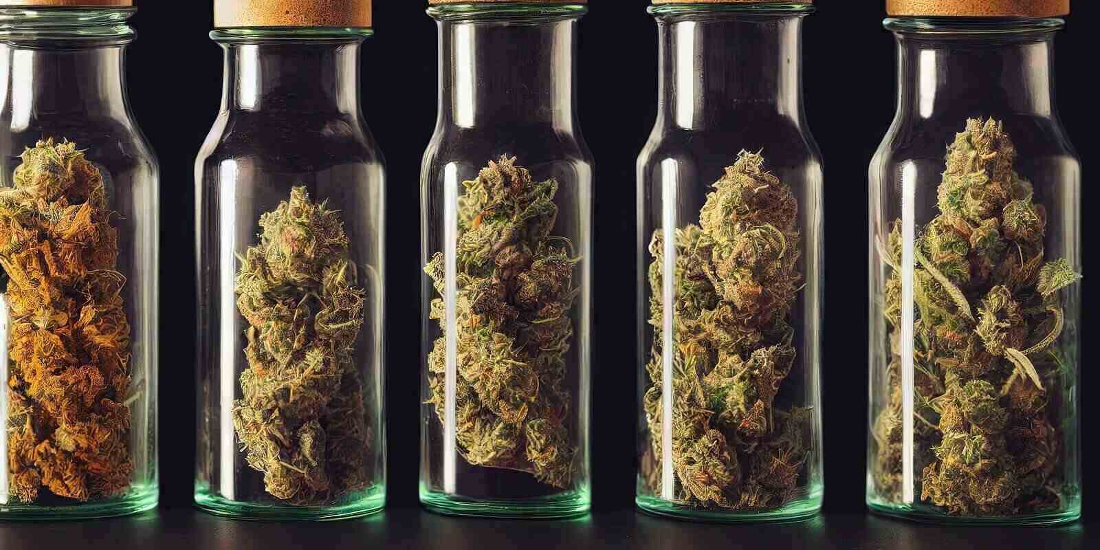 selected medicinal marijuana flowers storage in glass jar