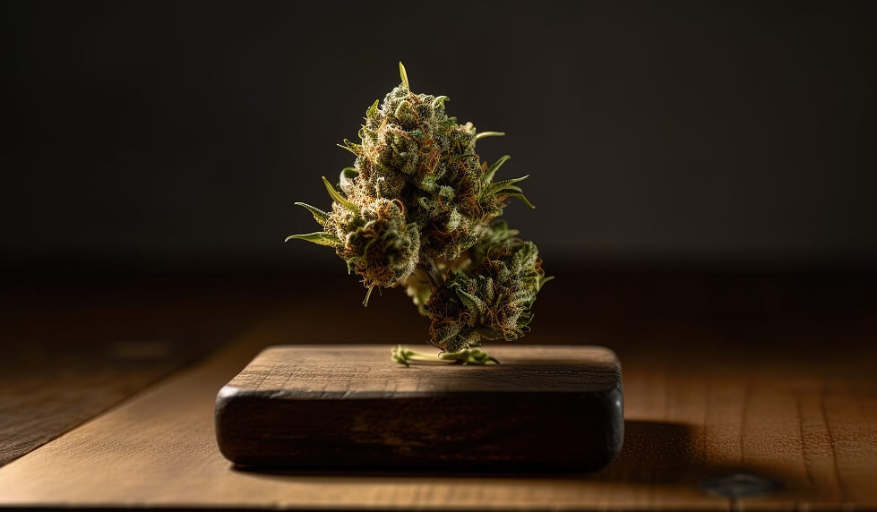 cannabis bud on a podium
