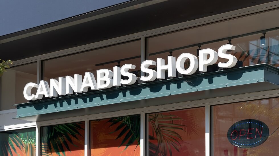 close up of cannabis shops sign