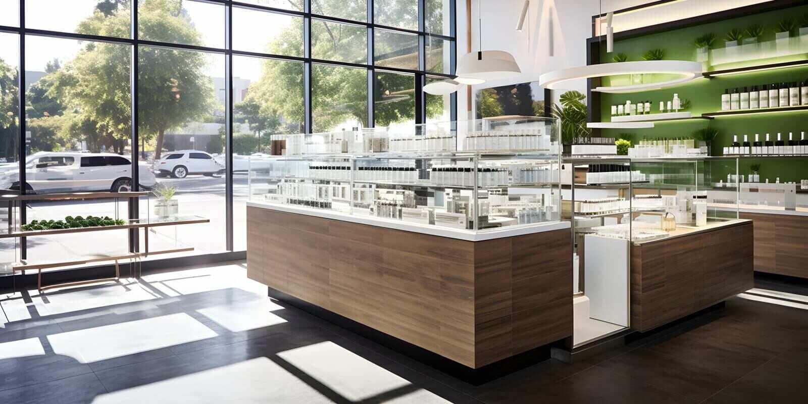 Boston cannabis dispensary with product display and modern clean architecture