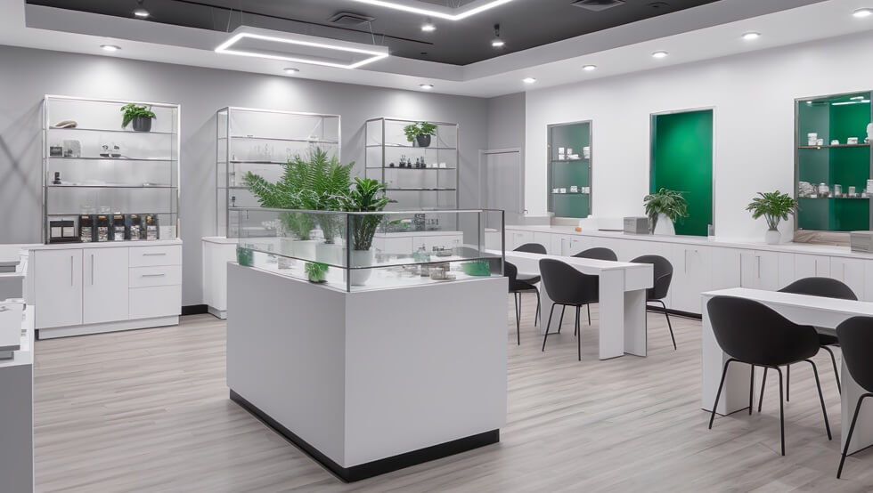 open floor plan Boston marijuana dispensary with great lighting