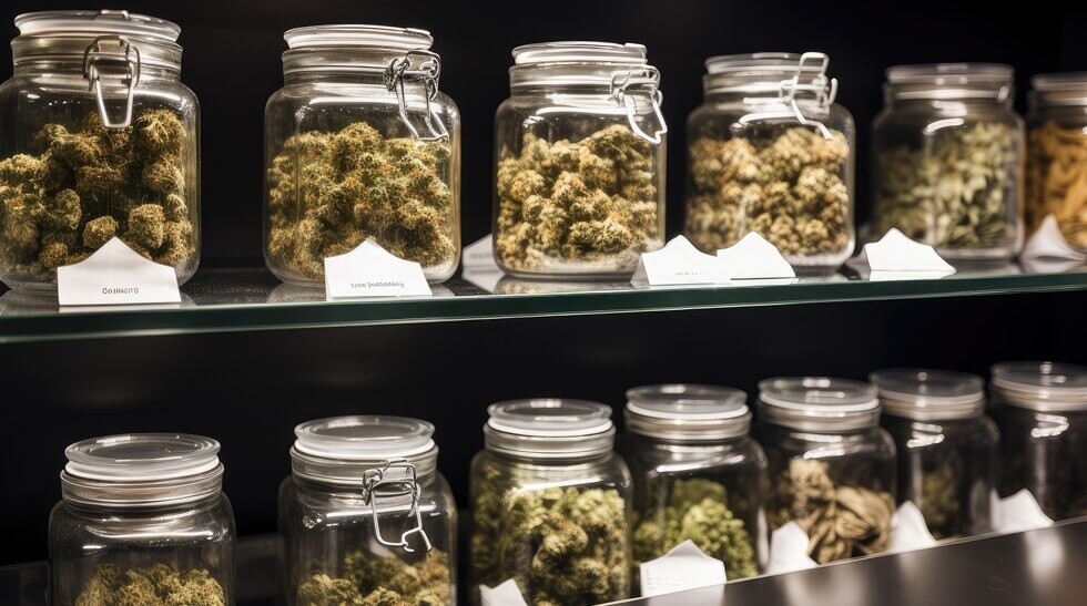 Boston recreational marijuana dispensary, with various strains and forms of the drug available for purchase