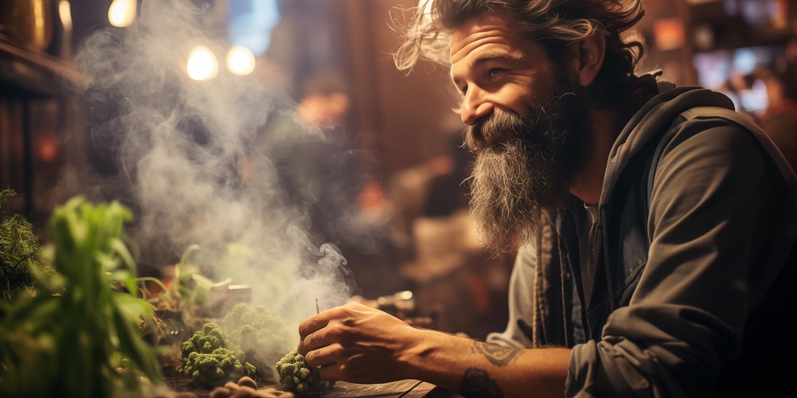Boston man sitting in a recreational cannabis dispensary