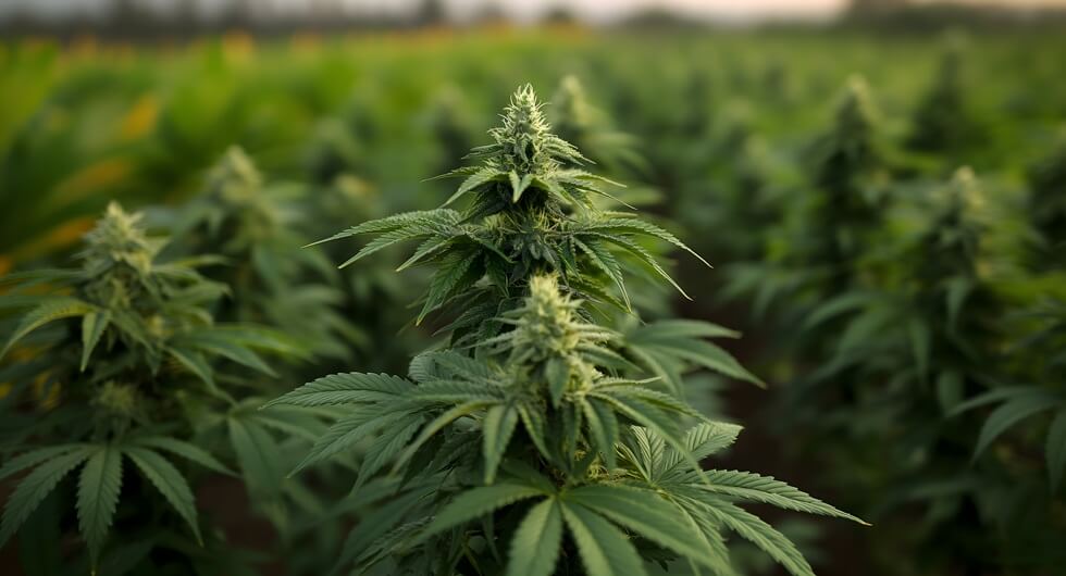 field of cannabis plants ready for harvest 