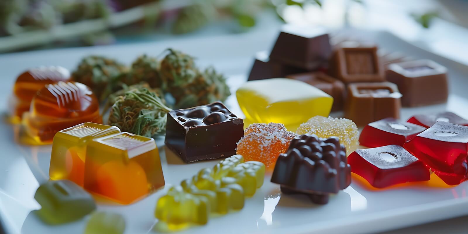 hand selecting cannabis buds from a display case in a dispensary