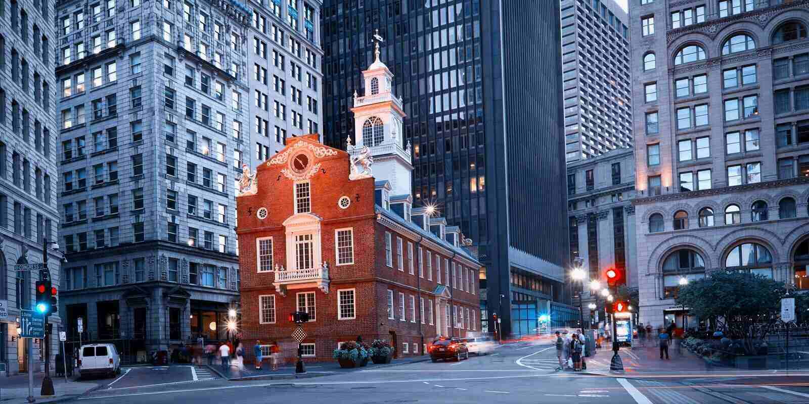 Old State House at night in downtown Boston, MA