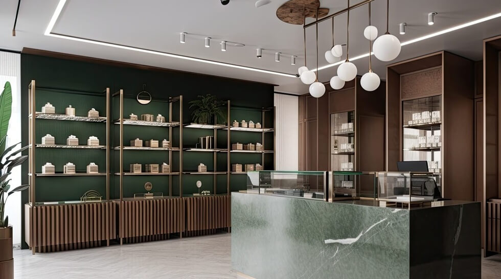 modern Boston, MA cannabis dispensary with sleek design and minimalist aesthetic