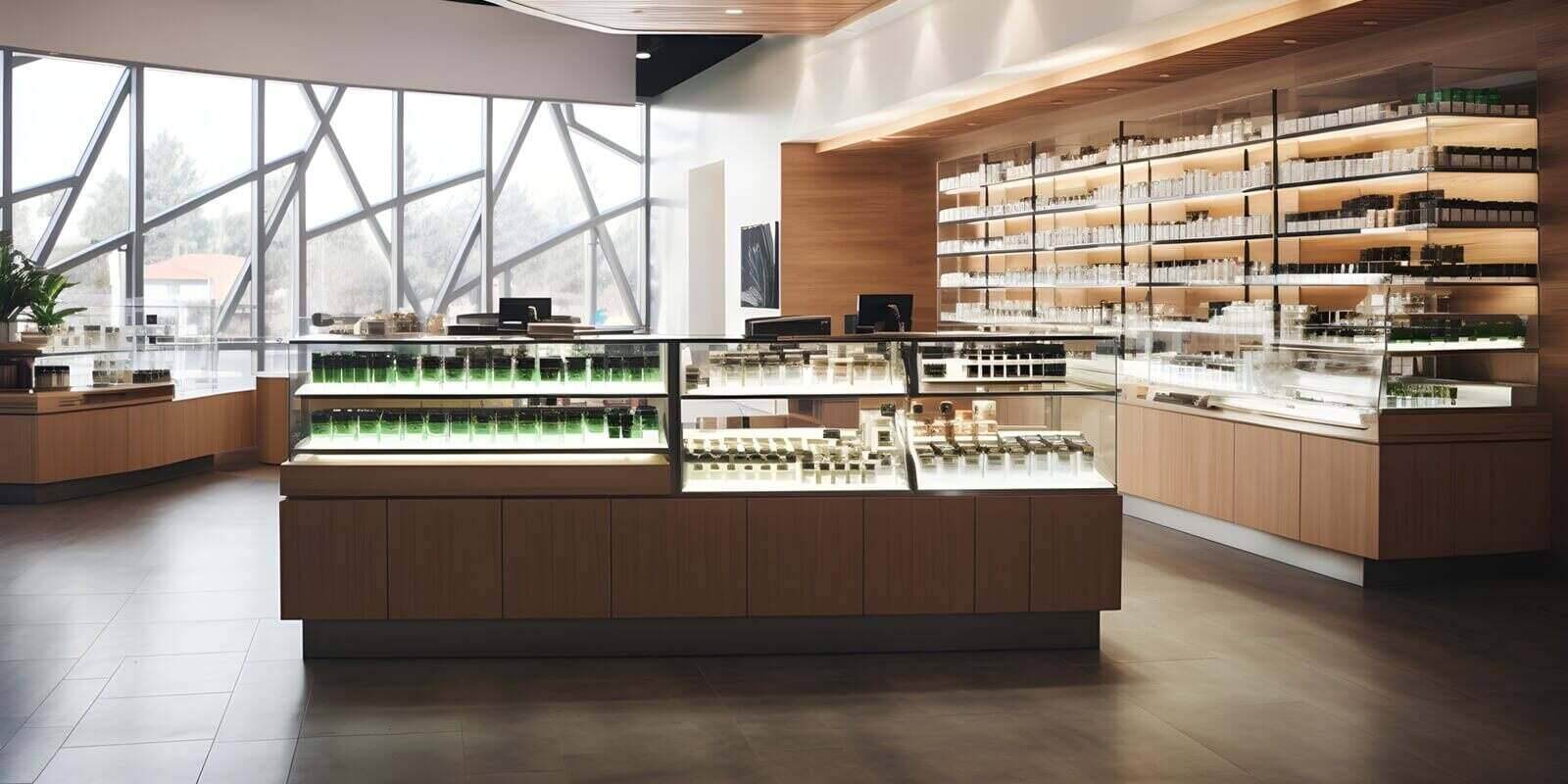 boston dispensary with product display and modern clean architecture