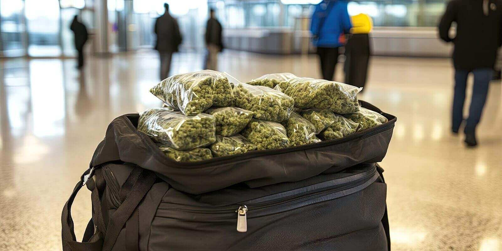 duffle bag filled with baggies of cannabis in airport