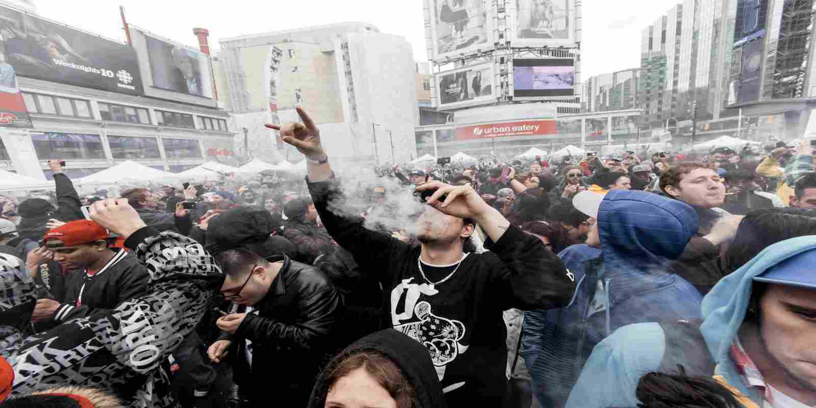 Crowd of People Publicly Consuming Cannabis in Boston