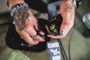 Person Holding a Container of Cannabis flower from Boston dispensary