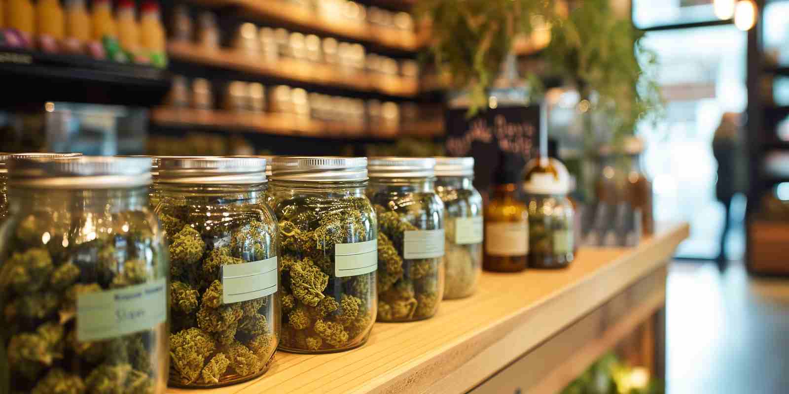 Cannabis Bud Jars Displayed in Downtown Boston Dispensary