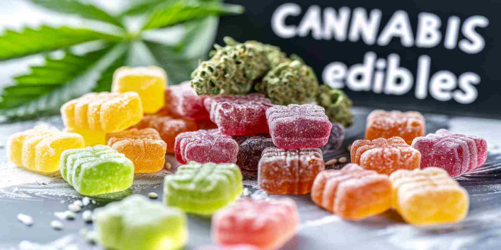 Cannabis Edibles and Buds on Display with Label