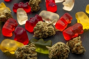 weed Edibles CBD Infused Gummies and Weed Buds from downtown Boston dispensary