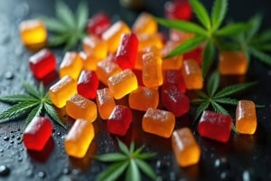 Colorful Weed Edible Gummies with Cannabis Leaves