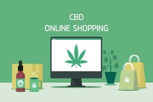 Online Cannabis Shopping Concept with Hemp Leaf Icon on Screen